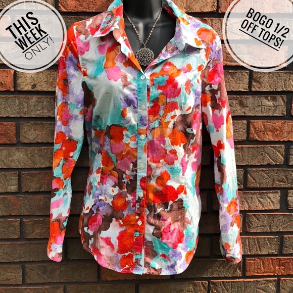 Coldwater Creek Tops - COLDWATER CREEK ABSTRACT BUTTONFRONT MEDIUM 10/12